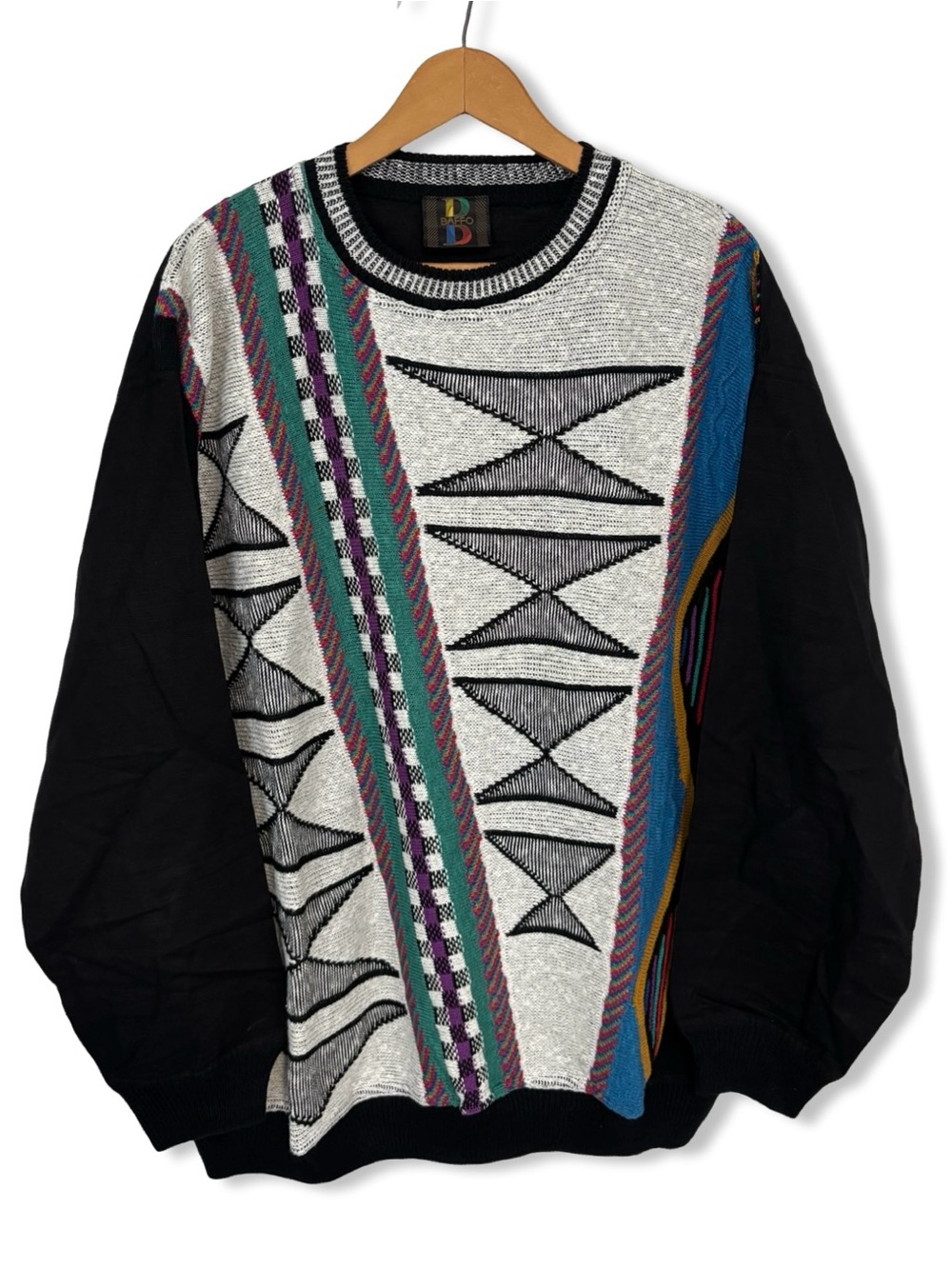 Vintage 90s Black Multicolor Geometric Pattern Crewneck Sweater